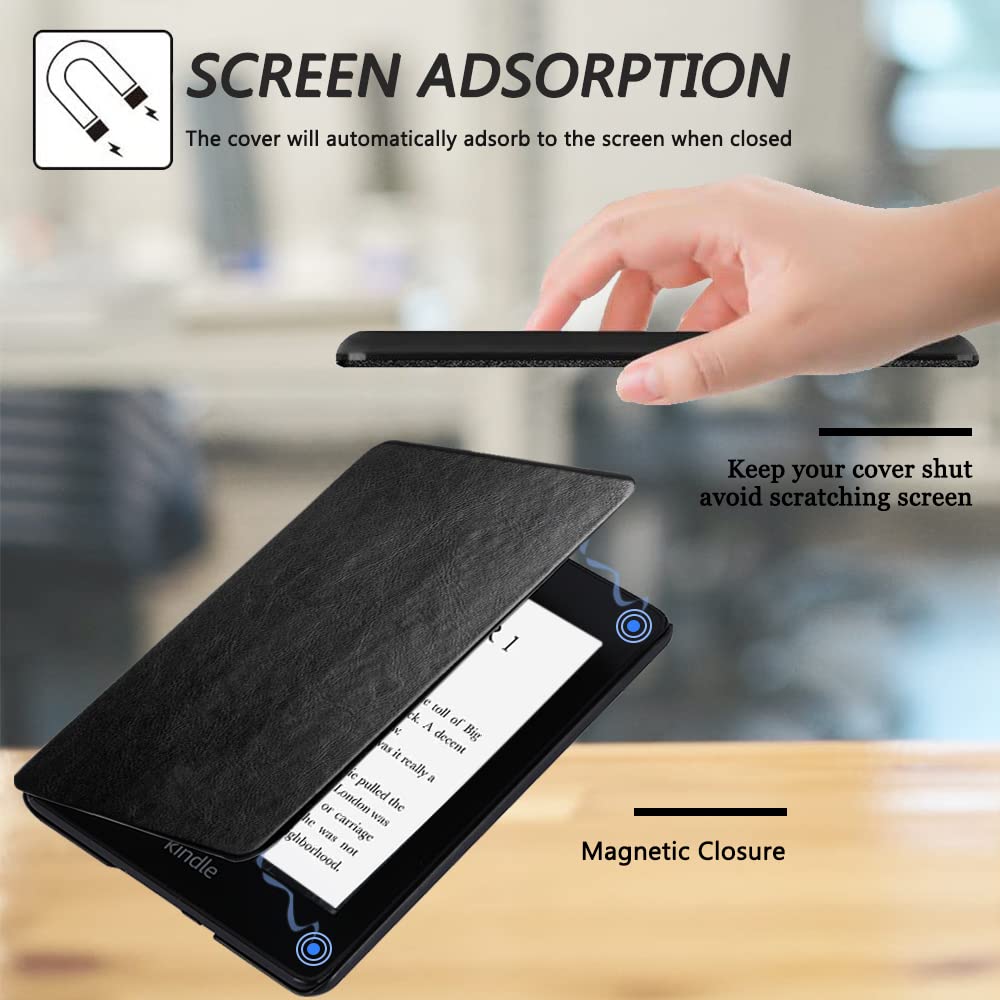 SCSVPN Case for 6.8'' Kindle Paperwhite (11th Generation-2021) and Kindle Paperwhite Signature Edition, Slim PU Leather Shell Cover with Hand Strap, Auto Wake/Sleep for Kindle Paperwhite 2021, Black