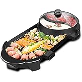 SEAAN Hot Pot with Grill, Korean BBQ Grill Indoor Hotpot Pot Electric Combo, Shabu Shabu Pot with Divider KBBQ Grill Smokeles