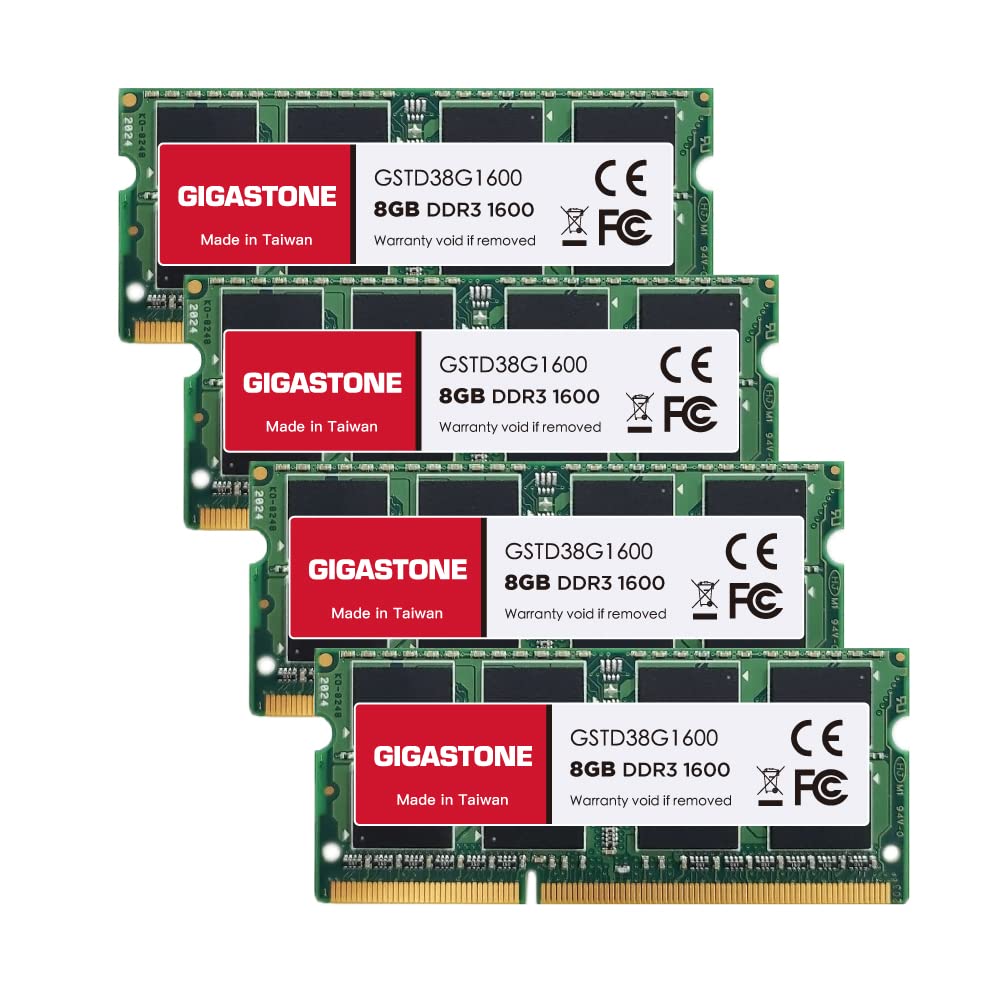 Photo 1 of ?DDR3 RAM? GIGASTONE 32GB Kit (4x8GB) DDR3/DDR3L 1600MHz (1333MHz) PC3-12800 (PC3-10600) CL11 1.35V/1.5V 2Rx8 SODIMM 204 Pin Unbuffered Non ECC High Performance Notebook Laptop Memory Upgrade