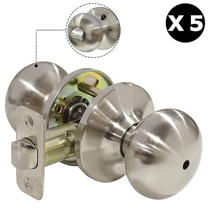 Solid Stainless Steel Satin Nickel Bedroom Bathroom Door Knobs Bed Bath Privacy Door Knobs Keyless Interior Lockset With Pin Hole 5 Pack