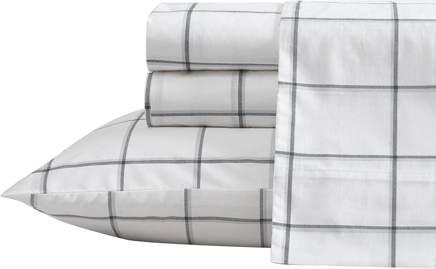 Nautica- Queen Sheet Set, Cotton Percale Bedding Set, Crisp & Cool, Lightweight & Breathable (Plot Black, Queen)