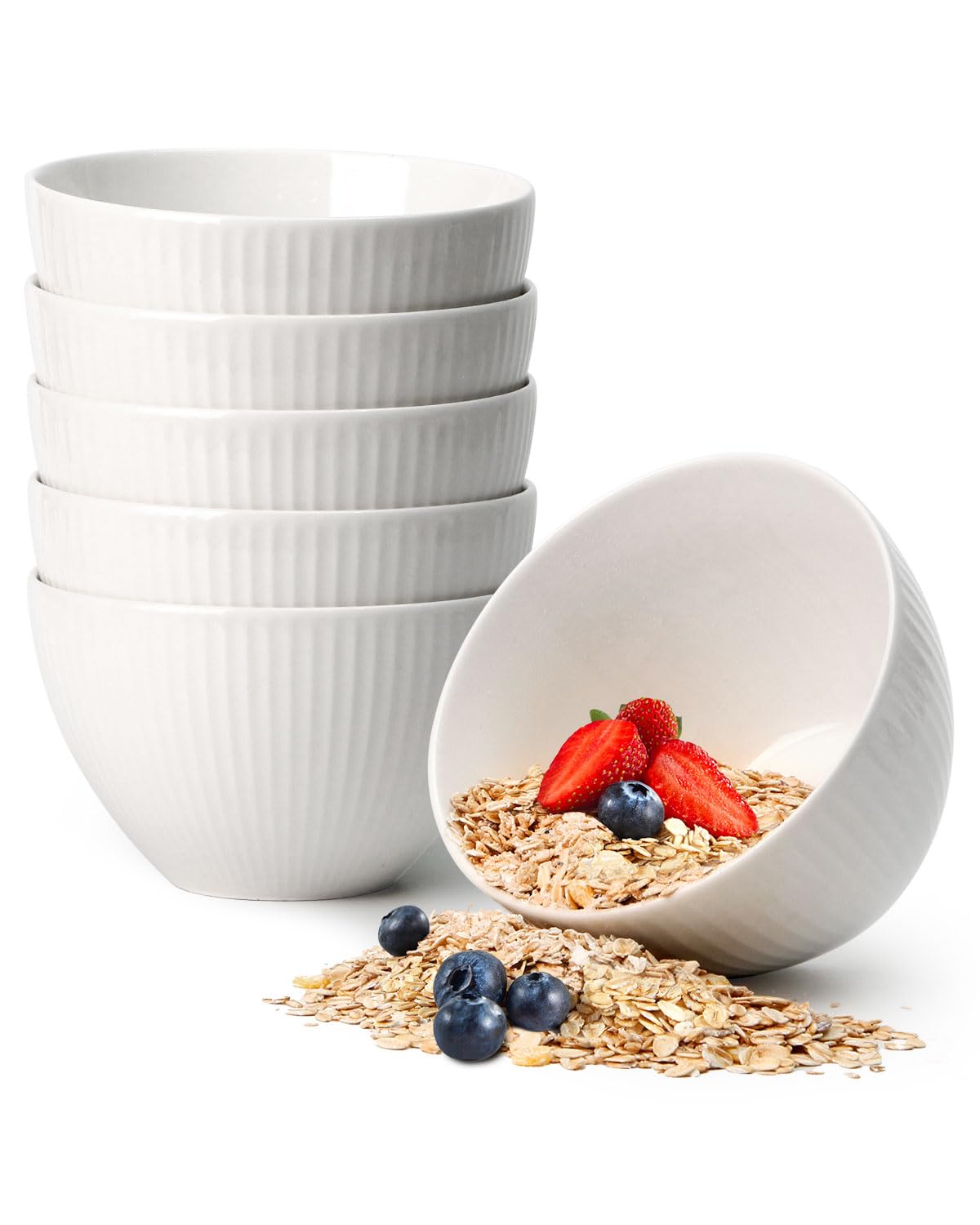NUTRIUPS Deep Cereal Bowls, 5.5x3.5in 750ml Soup Bowl, Ceramic Large Bowls for Oatmeal, Salad, White Bowl Set of 6, Dishwasher & Oven Safe, Microwavable