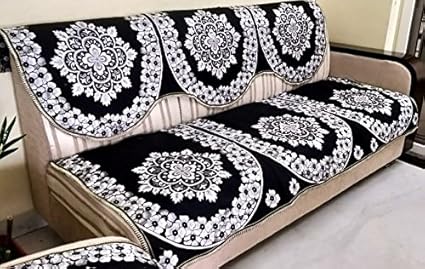 Griihams 5 Seater Black Sofa Cover with Silverwork SB5- (3+1+1) 90% Cotton 10% Polyster plk01