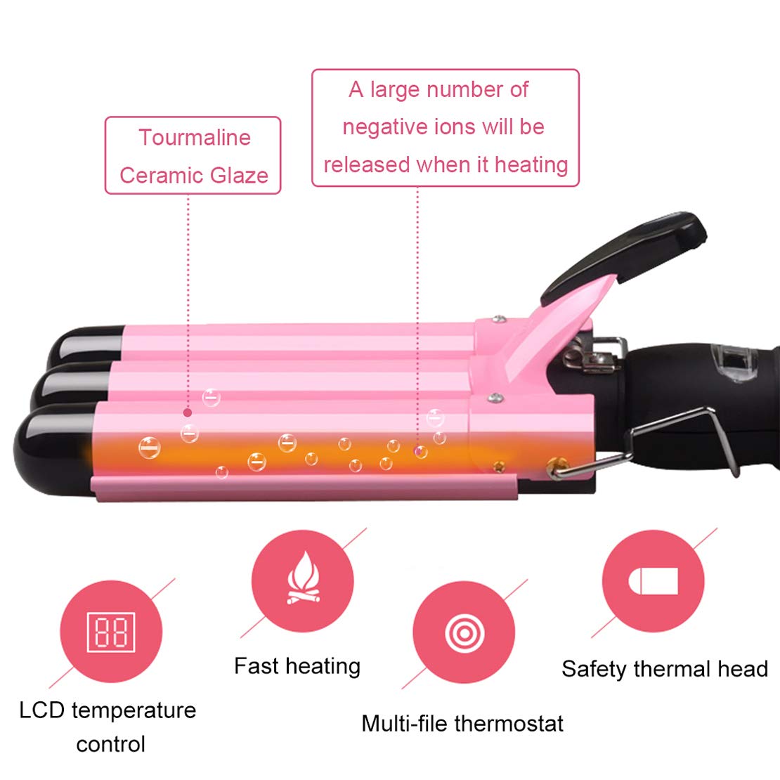 3 Barrel Curling Iron Wand 25mm Hair Waver Curler Iron, 1 inch Ceramic Tourmaline Triple Barrels, Hair Waving Styling Tools Crimping Tool for Deep Waves: Beauty