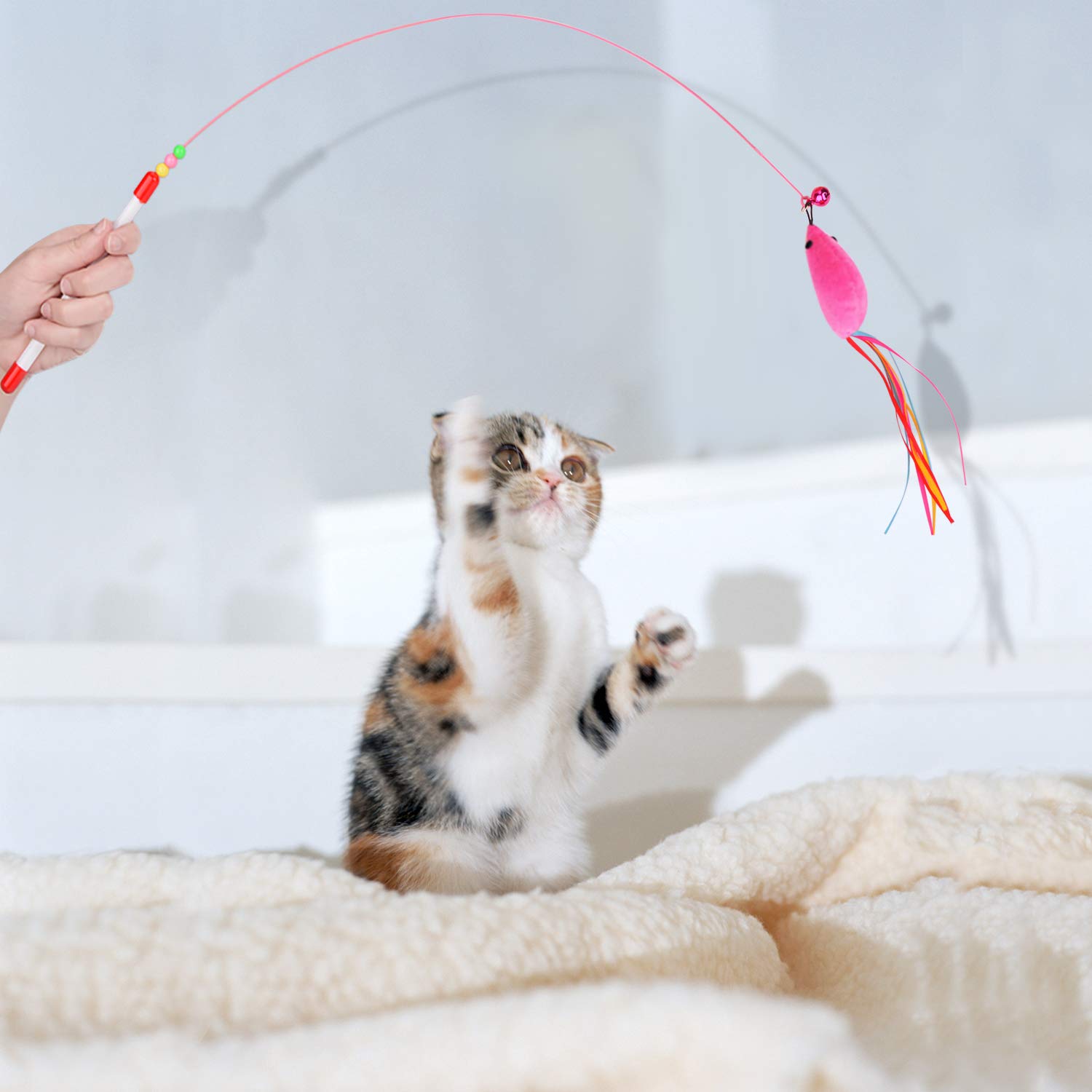 Legendog Cat Teaser Wand, Cat Wand Toy With Natural 9 Assorted Feather Teaser With Bell Refills, Interactive Cat Feather Toys For Kitten, Fun Exerciser Playing Feather Cat Toys