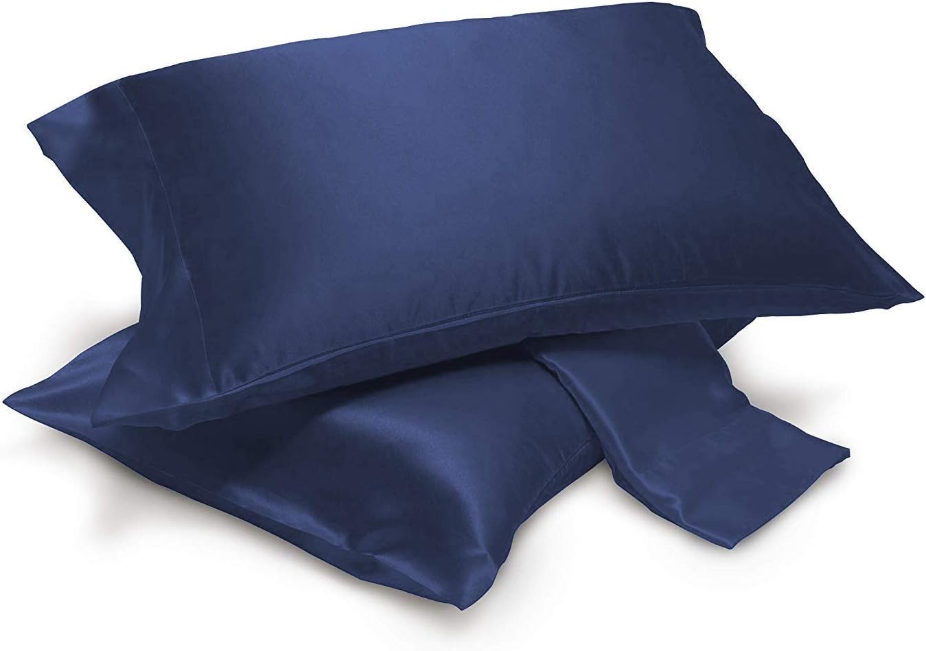 Pack of 2 Satin Pillowcases Pair, Silky Soft, Cool and Breathable (King, Navy)