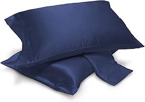 Pack of 2 Satin Pillowcases Pair, Silky Soft, Cool and Breathable (King, Navy)