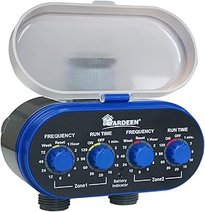Yardeen Dual-Valve Hose Water Timer Sprinkler Timer Irrigation Controller Ball Valve, Blue