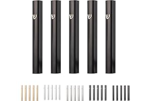Ateret Judaica Pack of 5 Matte black Aluminum Waterproof Mezuzah Case, Fit up to 5" / 12cm Mezuzah Scroll, with embossed Gold SHIN, Easy Peel and Stick (Scroll Not Included)