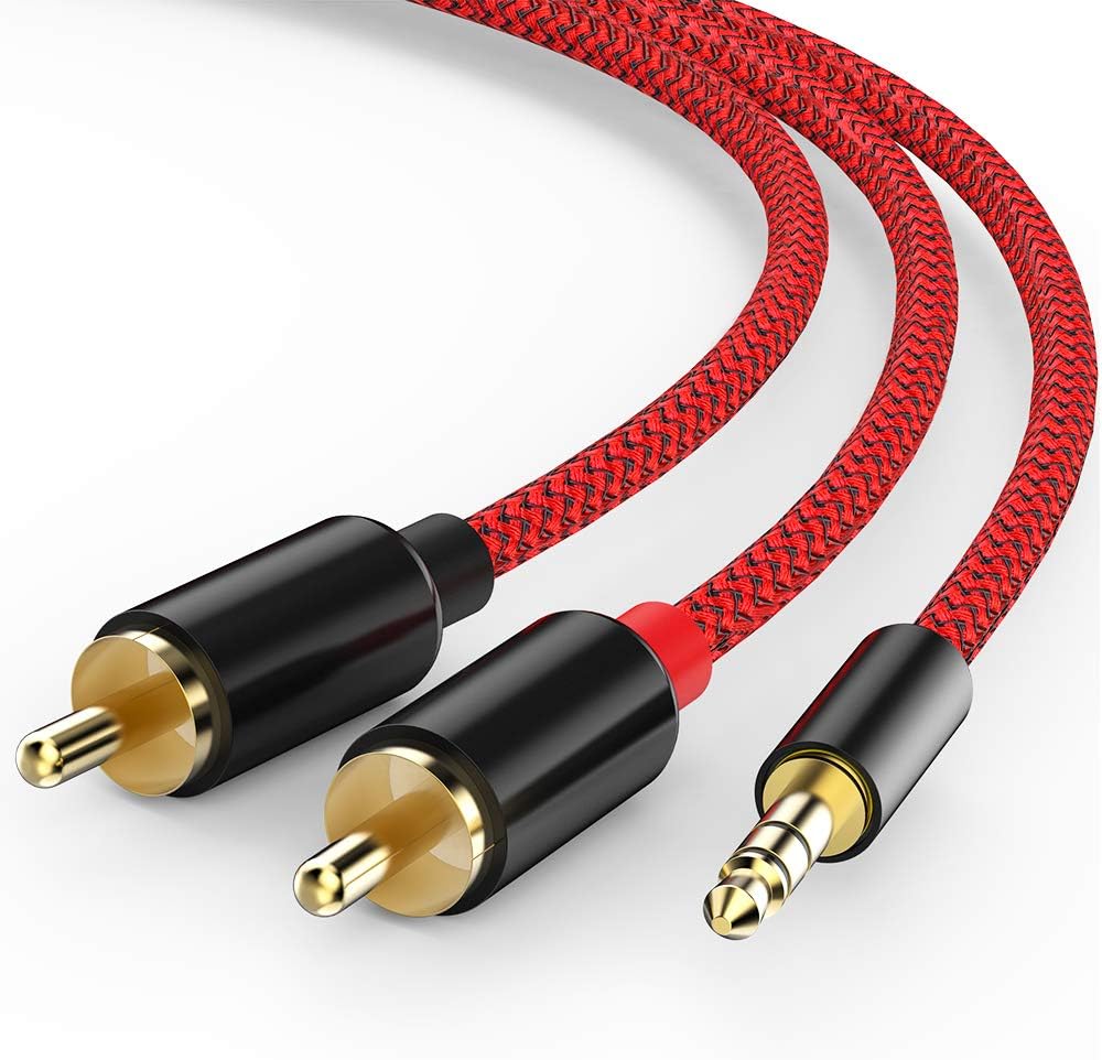 2 Pack RCA Cable, Oldboytech 3.5mm Male to 2RCA Adapter Audio Cable [6 Feet, Hi-Fi Sound] Nylon-Braided AUX Y Cord for Stereo Receiver Speaker Smartphone Tablet HDTV MP3 Player Echo Dot (Red): Industrial & Scientific