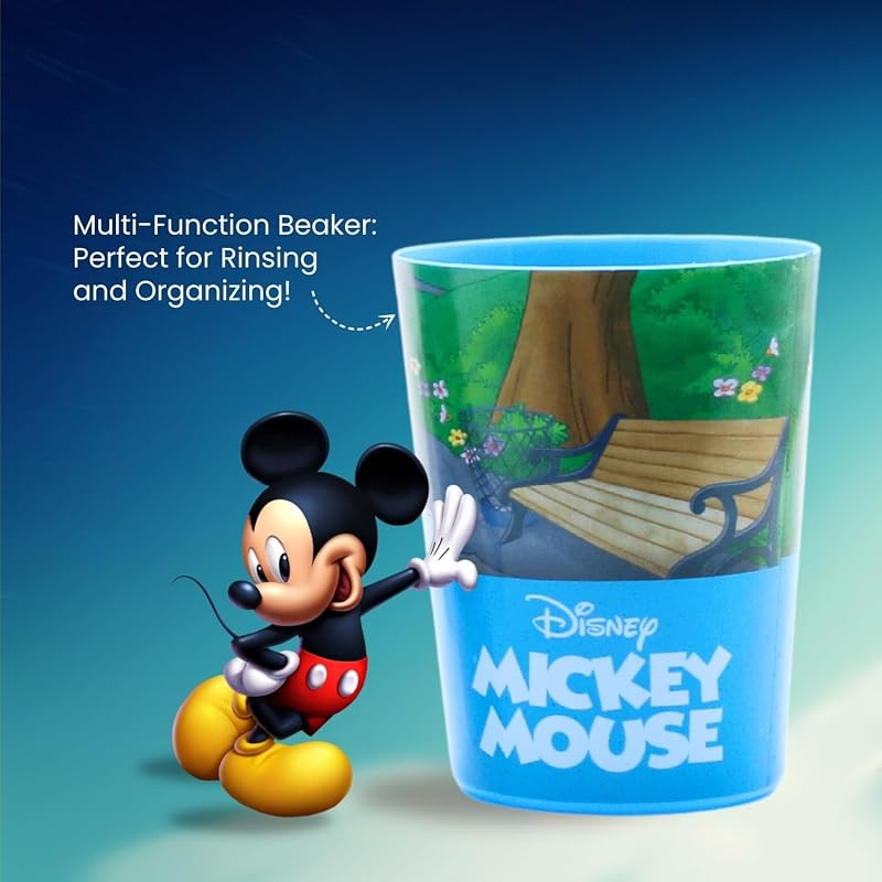 Mr.White Mickey Mouse - Juego de bolsas para niños, ideal para viajes, incluye cepillo de dientes manual con ventosa, tapa de viaje, pasta de dientes con sabor a menta suave para niños, 75 ml, y 1