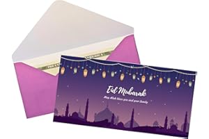 ONMLKKD 10 Eid Mubarak Envelopes Eidi Envelopes for Cash for Kids for Eid Al-Fitr or Eid Al-Adha 6.3" x 3.1" (Purple)