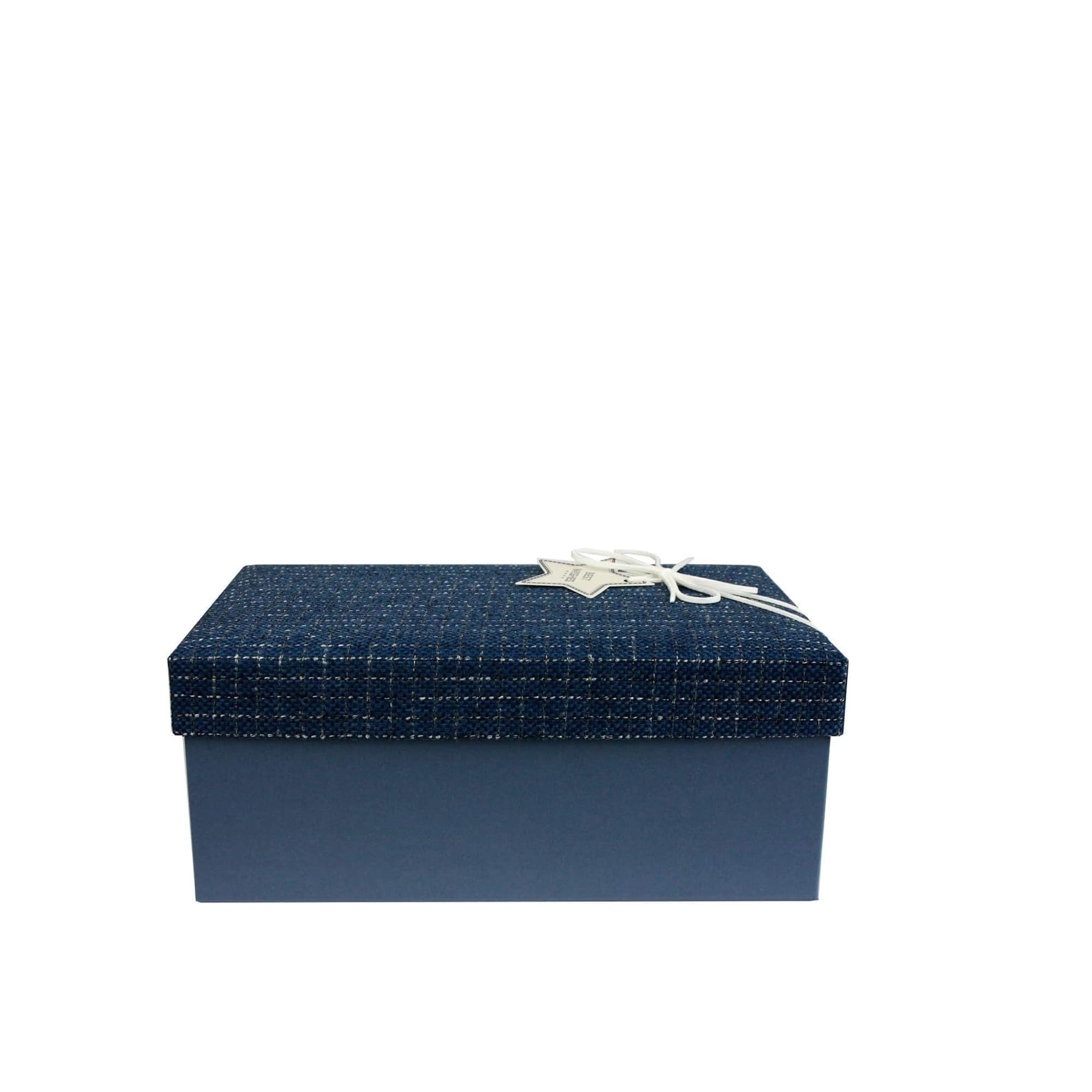 Emartbuy Cream Paper + Fabric Blue Rigid Gift Box with Ribbon – 28 x 18 x 13 cm – Luxury Cardboard Presentation Box|Premium Packaging for Hampers, Birthdays, Weddings, Corporate Gifting