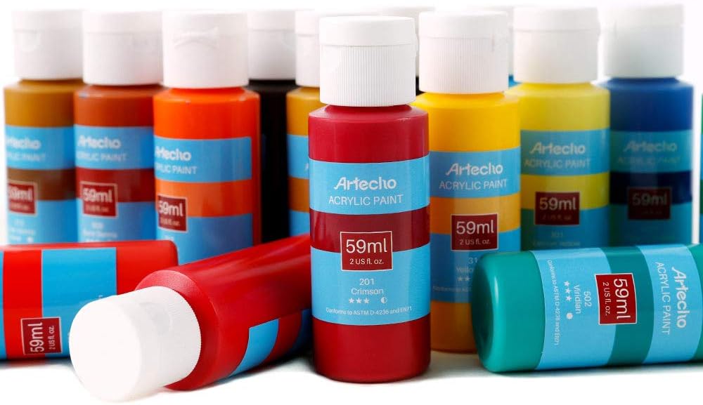 Artecho Acrylic Paint Acrylic Paint Set for Art, 24 Colors 2 Ounce/59ml Basic Acrylic Paint Supplies for Wood, Fabric, Crafts, Canvas, Leather&Stone
