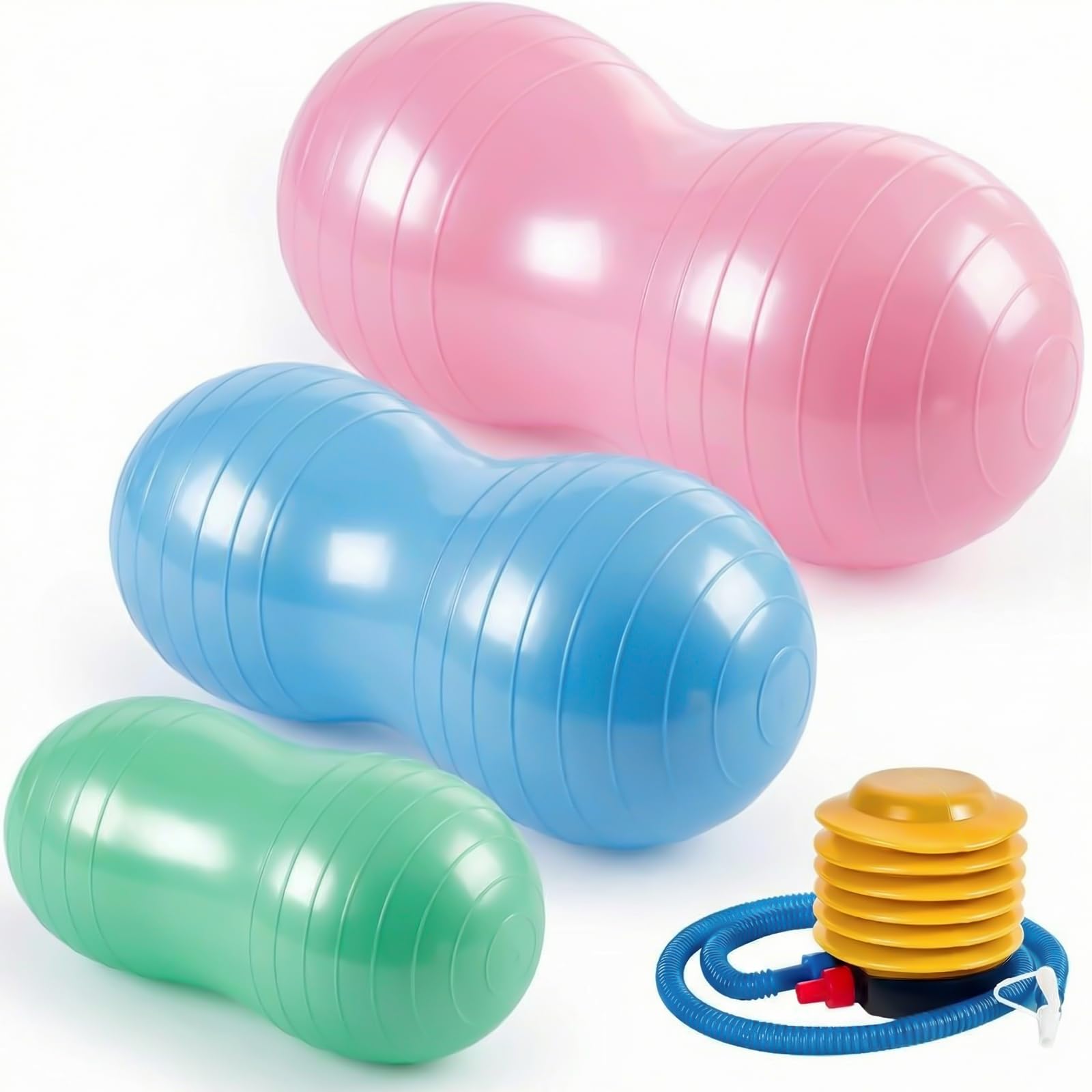 Photo 1 of Jexine Peanut Ball for Kids Therapy - 3-Piece Anti-Burst Set, Yoga Balance Exercise Ball for Pregnancy & Home Gym, Includes 1 Pump & 3 Size Options(Macaron Color)
