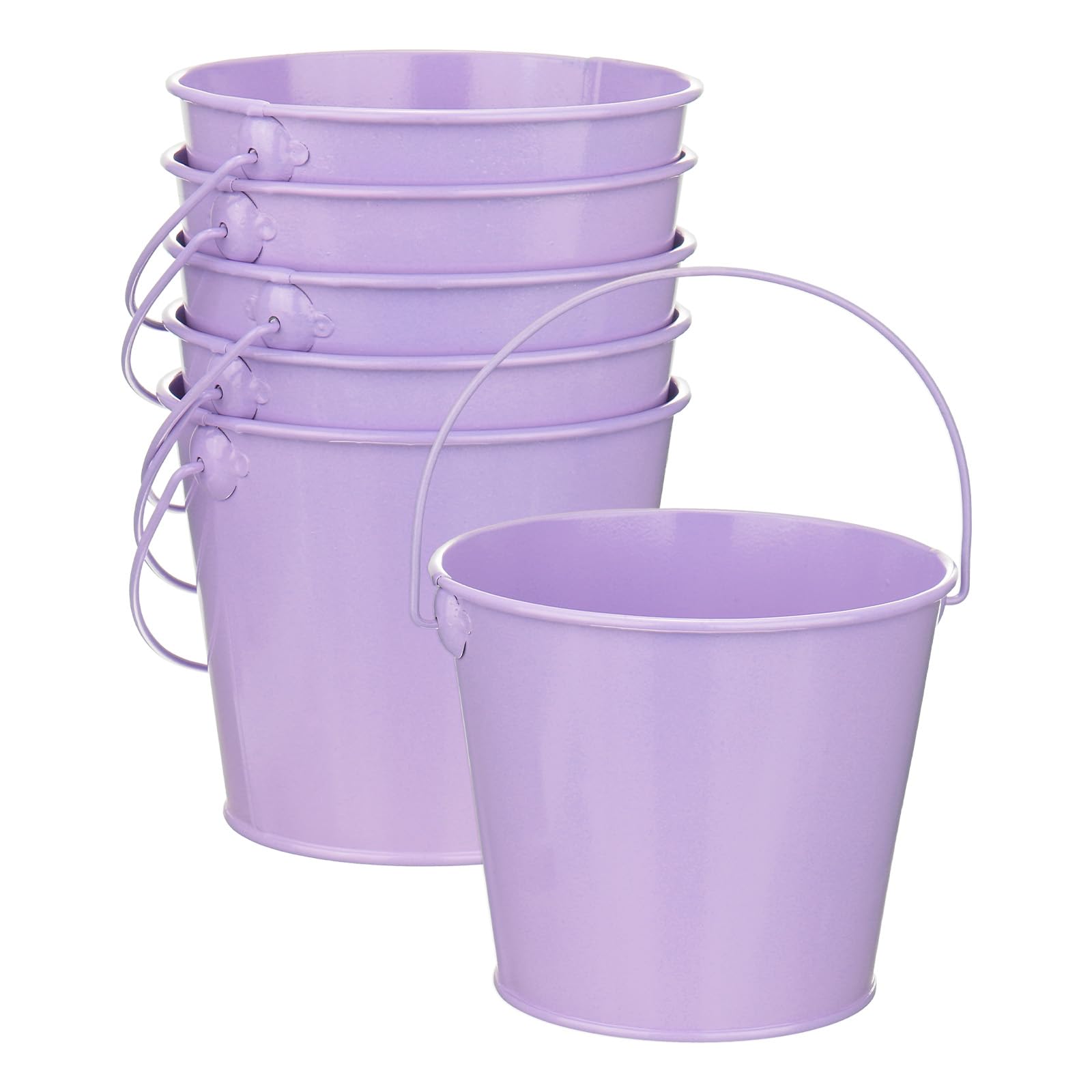 M METERXITY 6-Pack Small Metal Bucket with Handle, 4.7"x4"/12x10cm Galvanized Buckets Small Metal Pails with Handle for Flower/Garden/Planter/Party, Decorative Metal Bucket [Light Purple]