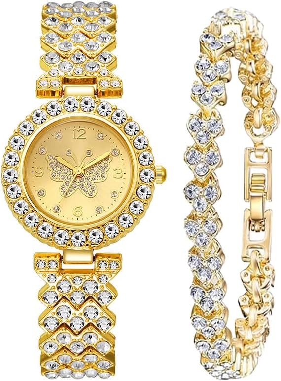 Ladies Gold Crystal Bangle Watch for Women - Elegant Bracelet Timepiece Weicam Women Elegant Crystal Bangle Bracelet Watch Sets  main image 2