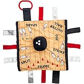 Baby Jack & Co 10x10 Bowling Sports Lovey Sensory Plush Blanket - Tag Toys for Babies - Baby Stroller Toys - Learn Shapes, Letters & Colors - Perfect MVP Baby Toy & Baby Sports Gift w/Stroller Clip
