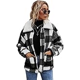 Comeon Women's Coat Casual Lapel Fleece Fuzzy Faux Shearling Zipper Coats Warm Winter Oversized Outwear Jackets
