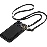 Keallce Case for iPhone 13 6.1'', Detachable Crossbody Wallet Case with RFID Blocking Card Slots, 360?Stand Ring, Flip Leather Protective Cover Lanyard Shoulder Strap Women for iPhone 13 2021 5G,Black