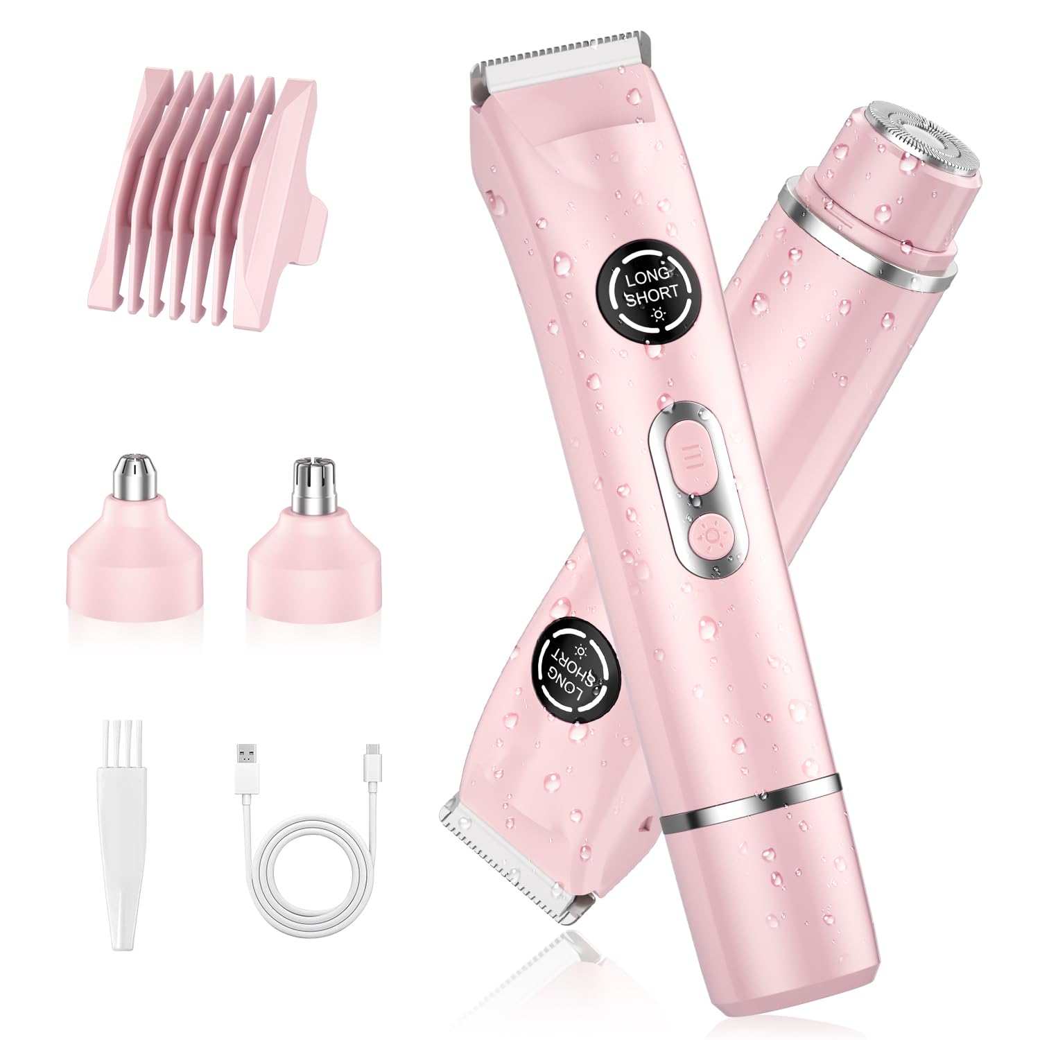 Photo 1 of 4-in-1 Bikini Trimmer for Women, Dual Head Electric Razors Shaver | Painless Bikini, Body & Facial Hair Remover | IPX7 Waterproof for Wet/Dry Use | Includes Nose & Eyebrow Trimmer Heads