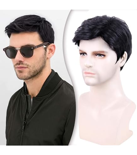 Perruque Courte Homme DANY 1B - 100% Fibres Synthétiques Noires, Neuve Avec étiquettes