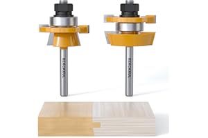 REKCKRUL 2PCS Bevel Shaker Rail and Stile Router Bit Set, 1/4 Inch Carbide-Tipped Cabinet Door Router Bit Set with Anti-Kickb