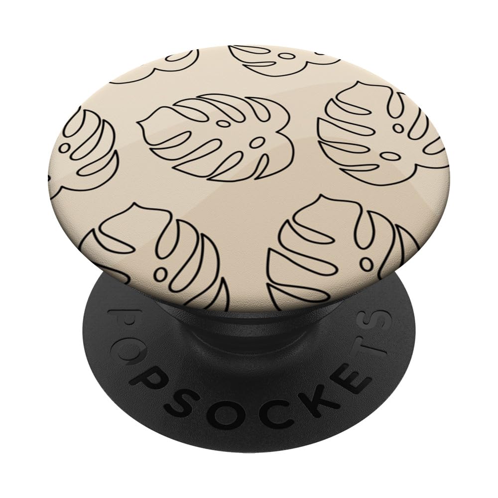 Line Art Monstera Deliciosa Leaves Botanical Neutral Beige PopSockets Swappable PopGrip