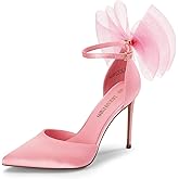 DREAM PAIRS Women's High Heels Strappy Closed Toe Stiletto Pointed Toe Mesh Bows Ankle Strap D'Orsay Sexy Dress Wedding Party Pumps Shoes