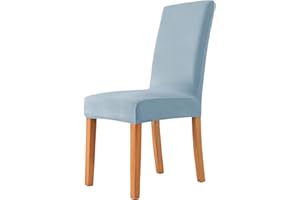 MILARAN Velvet Chair Covers for Dining Room, Soft Stretch Seat Slipcovers, Washable Removable Parsons Chair Protector, Set of 6, Sky Blue