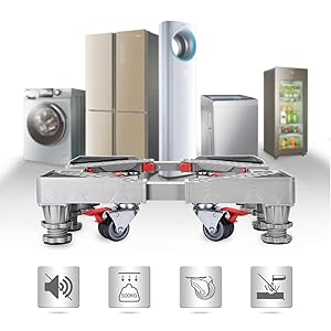 Adjustable Movable Base Furniture Dolly Roller with 4 Rubber Locking Swivel Wheels and 8 Strong Feet Red Refrigerator Fridge Stand for Refrigerator Washing Machine Washer Dryer