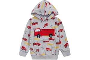 NUBEEHOHO Toddler Boy Hoodie Sweatshirt - Pullover Dinosaur Long Sleeve Shirt Fire Truck Print Kids Winter Clothes 2T-7T