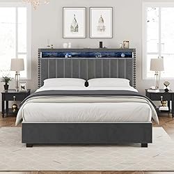 Lift Up Storage Bed Full Size, Luxury Upholstered