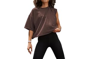 UEU Women's Comfy Basic Workout Gym Short Sleeve Crop Tops Casual Loose Oversized T-Shirts