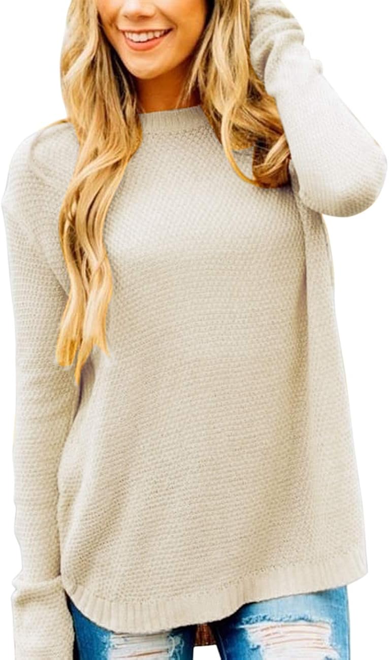 MEROKEETY Women's Long Sleeve Oversized Crew Neck Solid Color Knit Pullover Sweater Tops at  Women’s Clothing store