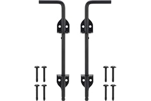 BOODVON 12 Inch Cane Bolt Gate Drop Rod Heavy Duty Gate Hardware, Gate Ground Latch for Wooden Fences, Metal Gates Doors Stopper for Gate Ground, Wrought Iron Gate Latches, Black Finish(2 Pack)