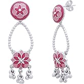 Hand-Enameled Kashmiri Style Chandelier Earrings for Women | Navicia Rosa Collection | Traditional Indian Ethnic Statement Earrings for Bridal & Festive Wear
