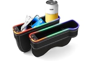 Shademax RGB Color Changing LED Car Seat Gap Filler Organizers Console Side Storage Box with Cup Holders and USB Chargers for Car Interior Accessories(2 Pack) Xmas Gifts