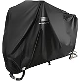 NEVERLAND Motorcycle Cover Waterproof Outdoor - Black Heavy Duty Scooter Cover, Motorbike Cover with Refletive Logo, Lock-Hole, Bandage, Storage Bag-Protect Against Dust, Debris, Rain and Weather(L)