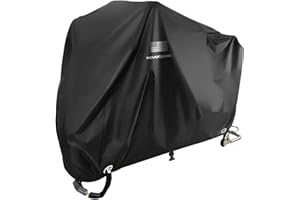 NEVERLAND Motorcycle Cover Waterproof Outdoor - Black Heavy Duty Scooter Cover, Motorbike Cover with Refletive Logo, Lock-Hole, Bandage, Storage Bag-Protect Against Dust, Debris, Rain and Weather(L)