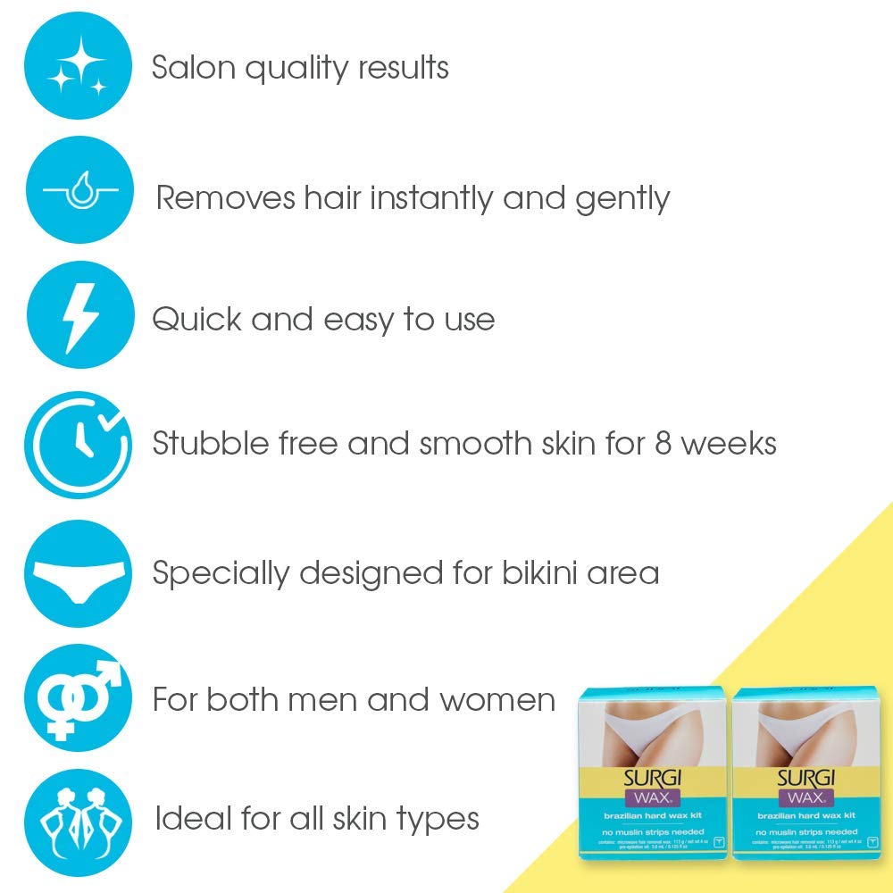 Surgi Wax Brazilian Hard Wax Waxing Kit for Private Parts, 4 Ounce Boxes (Pack of 3)