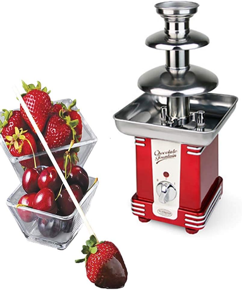 Nostalgia Chocolate Fountain Machine, 3 Tier Electric Chocolate Fondue, Chocolatier Warmer with Quiet Motor for Dessert/Dipping for Parties, Weddings,1.5-Pound Capacity, Red
