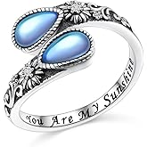 DAOSHANG 925 Sterling Silver Spoon Rings Adjustable Sunflower Thumb Ring For Women Turquoise Boho Ring Vintage Rings Unique Jewelry Present for Christmas Mother's Day