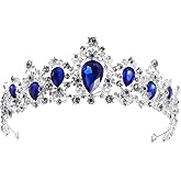 minkissy Royal Blue Wedding Tiara Crystal Rhinestone Princess Crown Bridal Hair Accessories for Engagement Party Prom