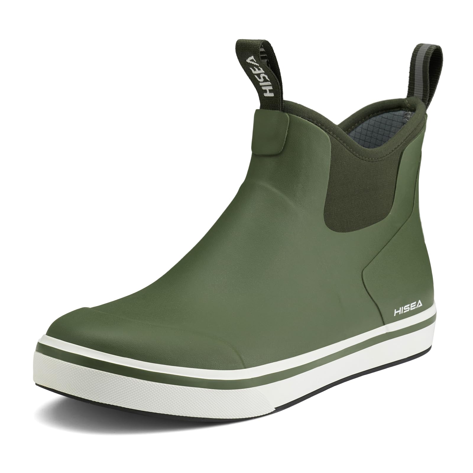 HISEA Men's Deck Rain Boots Saltwater Fishing Booties Waterproof Ankle Rain Boots with High Traction, Green Size 7 Image
