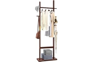 Aibiju Coat Rack Tree Stand with Very Sturdy Base, Freestanding Small Clothes Rack Heavy Duty, Garment Hanging Racks for Kids and Adults, Space Saving Brown USYD-203