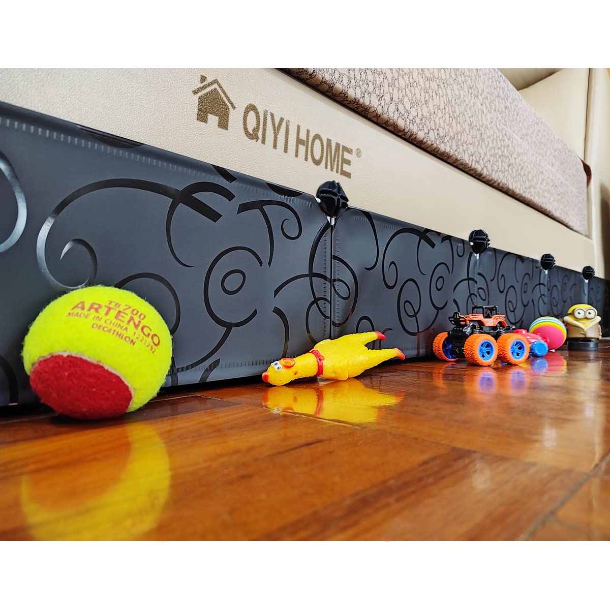Photo 1 of QIYIHOME Under Bed Blocker for Pets, Stop Things Going Under Bed or Sofa Couch, Underneath Bed Bumper for Cats Dogs, Easy to Install,Total 83" Length, 7" Height, Black