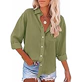 Paintcolors Womens Button Down Shirts Long Sleeve Dressy Casual Blouses Button Up Collared Shirts Tops for women-Green03 M