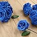 Febou Artificial Flowers 50pcs Real Touch Artificial Foam Roses with Stem for Decoration DIY Wedding Bouquets Centerpieces Arrangements Bridal Shower Party Home Decoration (Blue)