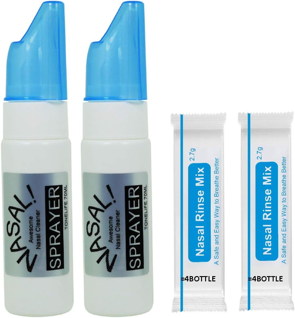 2PCS Saline Nasal Spray 70ml (Empty Bottle)+ 2 Salt Packets Refillable